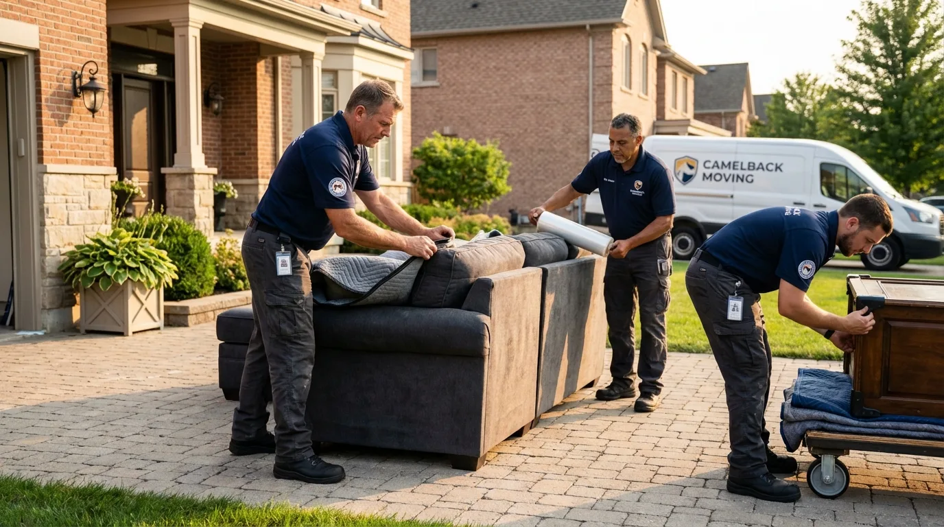 Large estate moving crew wrapping furniture in Desert Hot Springs, CA