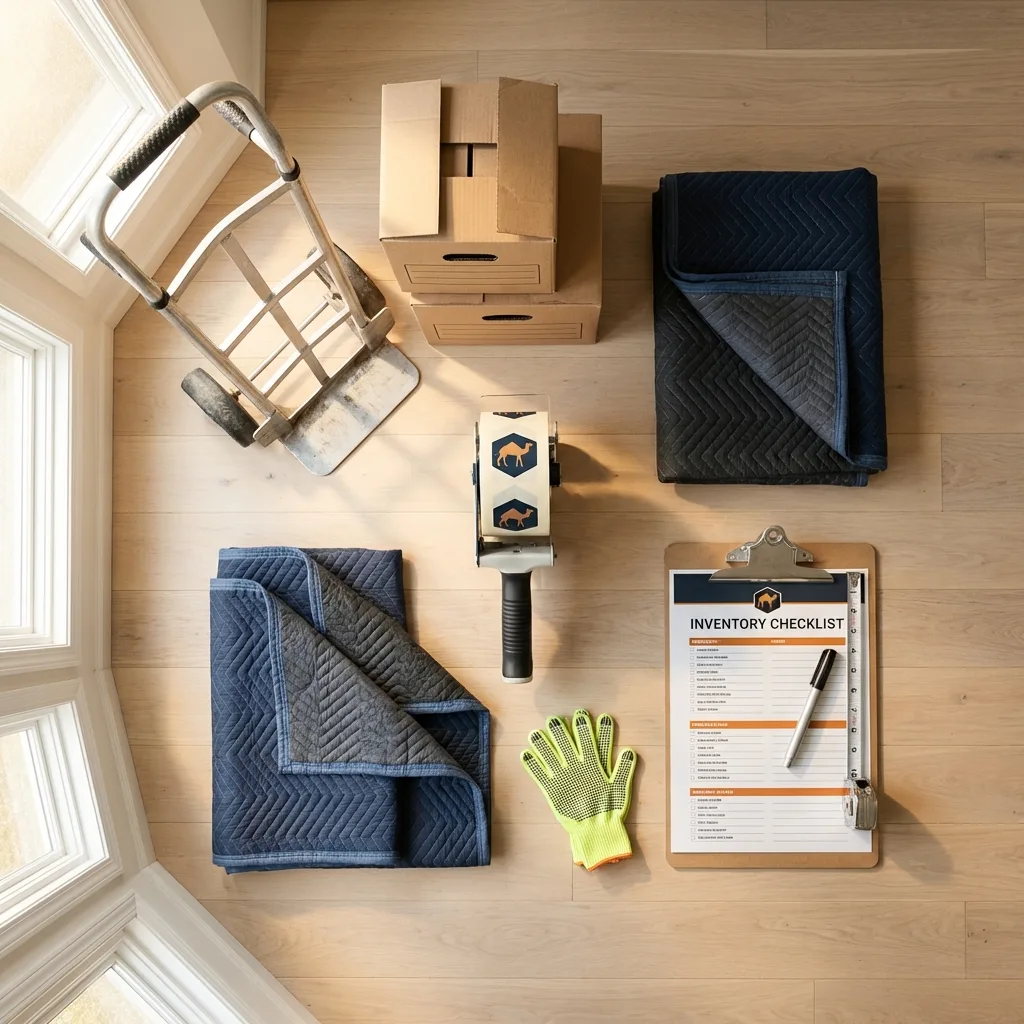 Professional moving supplies and packing materials layout for Desert Hot Springs residential relocations